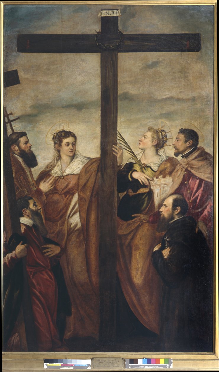 सेंट हेलेना, बारबरा, एंड्रयू, मैकरिस, एक अन्य संत और एक भक्त क्रॉस, c.1560 (कैनवास पर तेल कैनवास) की पूजा करते हैं द्वारा जैकोपो रोबुस्टी टिंटोरेटो