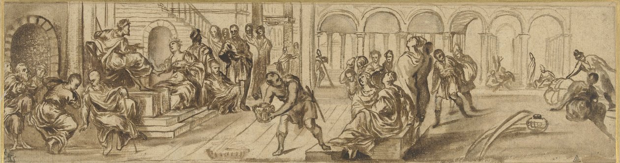 सुलैमान और शबा की रानी, c.1600 (कागज पर कलम) द्वारा टिंटोरेटो के बाद जैकोपो रोबुस्टी