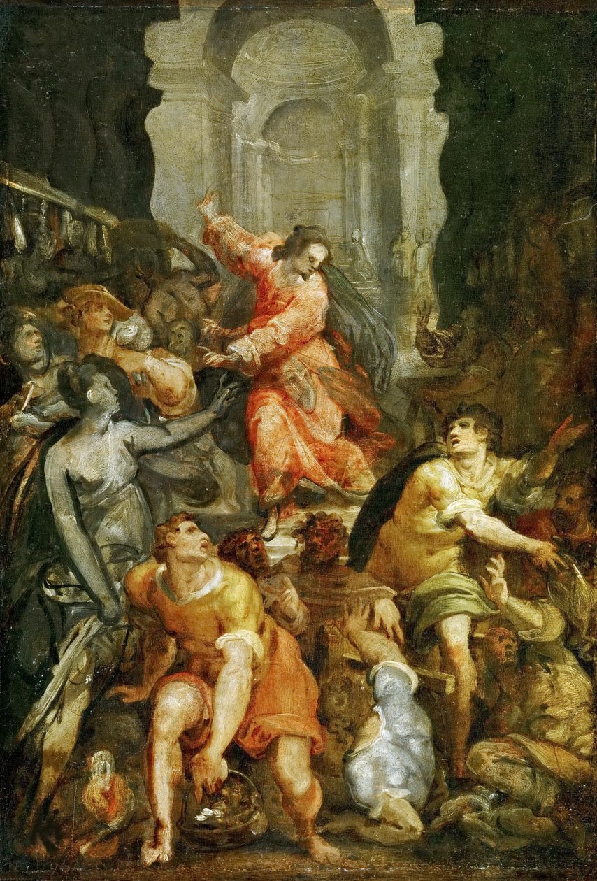 क्राइस्ट ड्राइविंग द मनी चेंजर्स फ्रॉम टेंपल, सीए 1588। द्वारा जैकोपो ज़ुच्ची