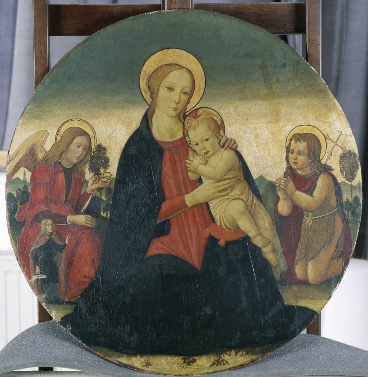 मैडोना एंड चाइल्ड विथ आर्कान्गेल राफेल और सेंट जॉन, c.1490 (चिनार की लकड़ी पर तड़का) द्वारा जैकोपो डेल सेलियो