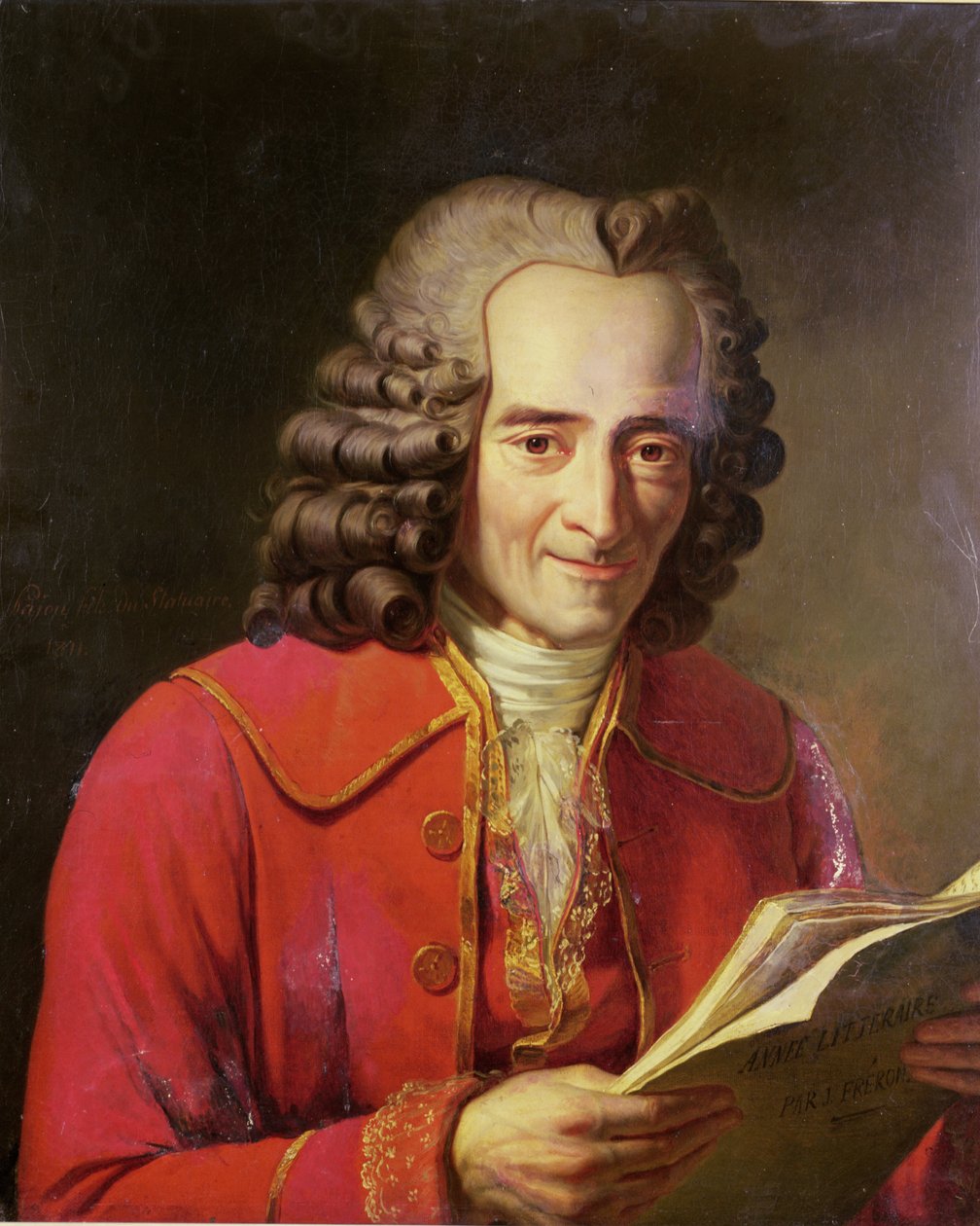 वोल्टेयर (1694-1778) &39;द लिटररी एजेंट&39;, 1811 पढ़ते हुए द्वारा जैक्स अगस्टिन कैथरीन पाजौ