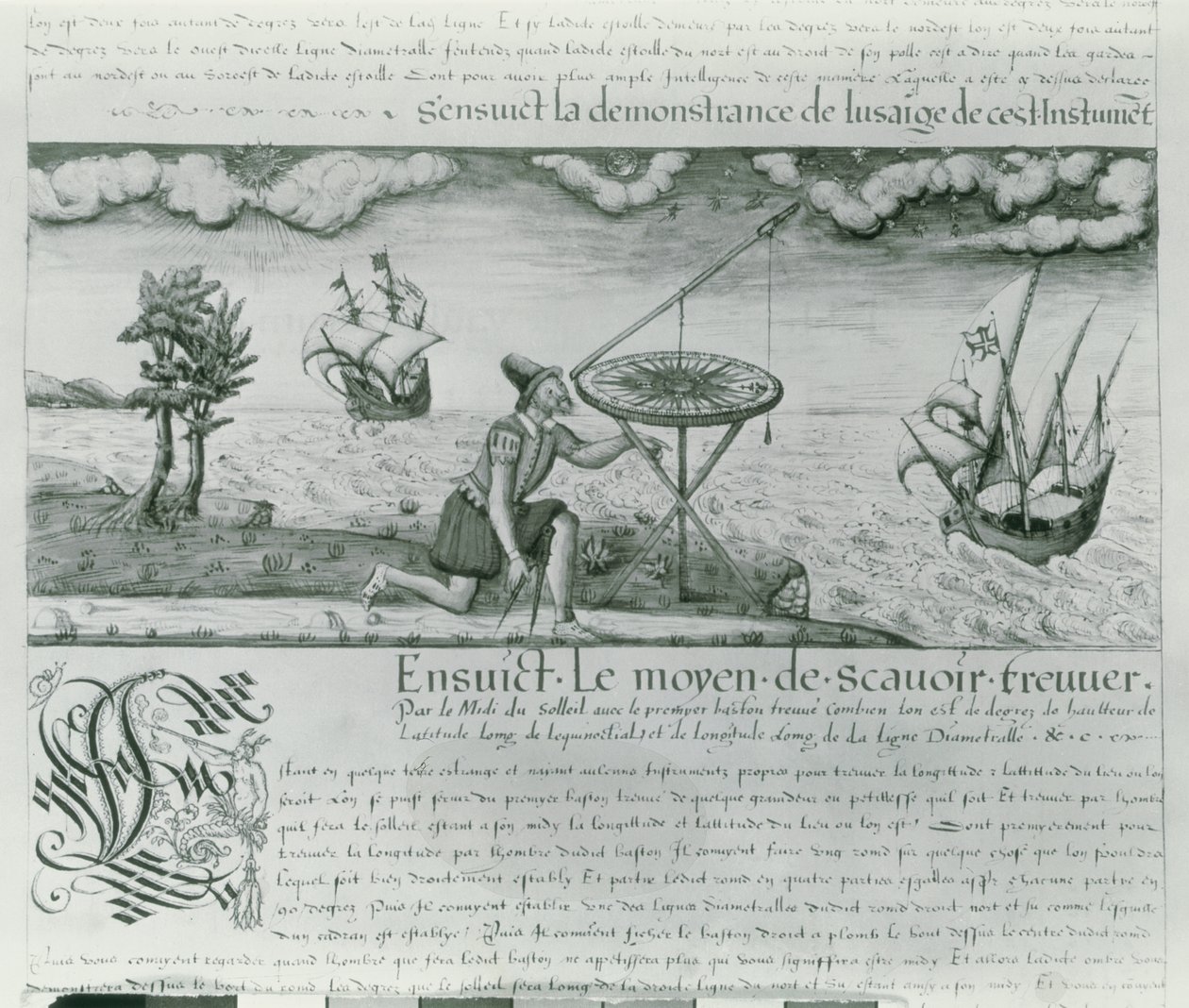 Ms Fr 150 fol.21r द नेक्सटेंट का उपयोग, &39;द फर्स्ट वर्क्स ऑफ जैक्स डी वाल्क्स पायलट इन द नेवी&39;, 1583 (कागज पर कलम और स्याही और धो) से द्वारा जैक्स देवुलक्स