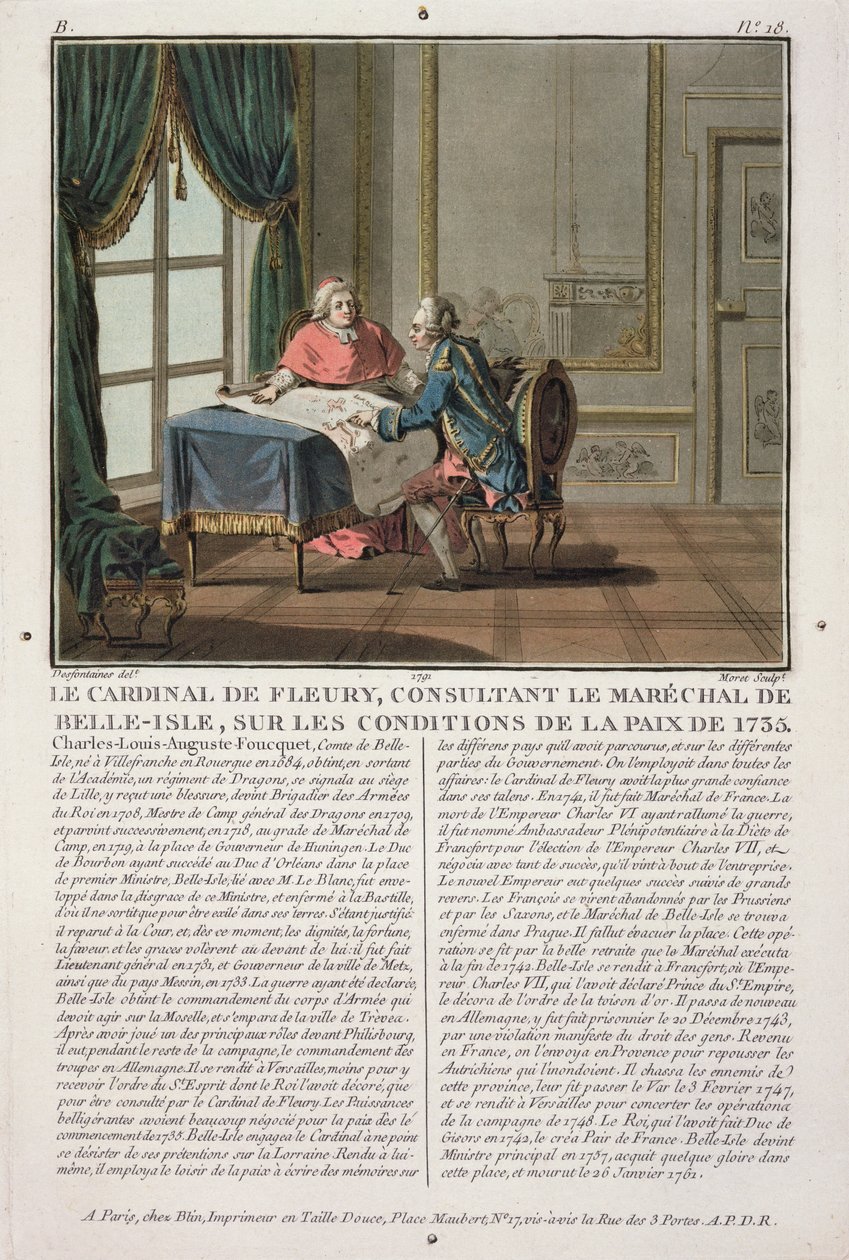 शांति, 1735 की शर्तों पर मारेचल डी बेले-आइल (1684-1761) के साथ कार्डिनल डे फ्लेरी (1653-1743) ने जीन बैप्टिस्ट मॉरेट द्वारा उत्कीर्ण किया (fl.1790-1820), 1791 द्वारा जैक्स फ्रेंकोइस जोसेफ स्वेबाक