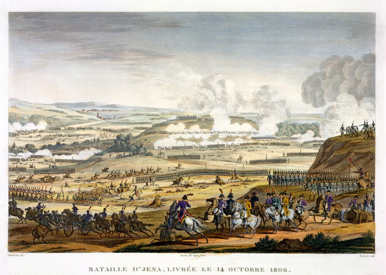 जेना की लड़ाई, 14 अक्टूबर 1806, एडमे बोविनेट (1767-1832) (जलीय) द्वारा उत्कीर्ण द्वारा जैक्स फ्रेंकोइस जोसेफ स्वेबाक