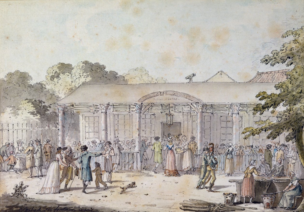कांसल गोडेट, बुलेवार्ड डू टेम्पल, द टाइम ऑफ़ द कंसूलैट, 1799-1804 (कागज पर पेन und स्याही और wc) द्वारा जैक्स फ्रेंकोइस जोसेफ स्वेबाक
