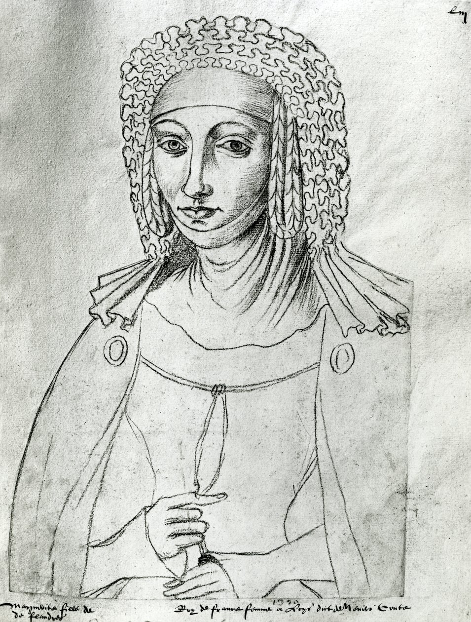 सुश्री .266 फॉल .3 फ्रांस के मार्गेराइट (1310-82), &39;रिक्यूइल डी&39;आर्स&39; (कागज पर लाल चाक) द्वारा जैक्स ले बुउक