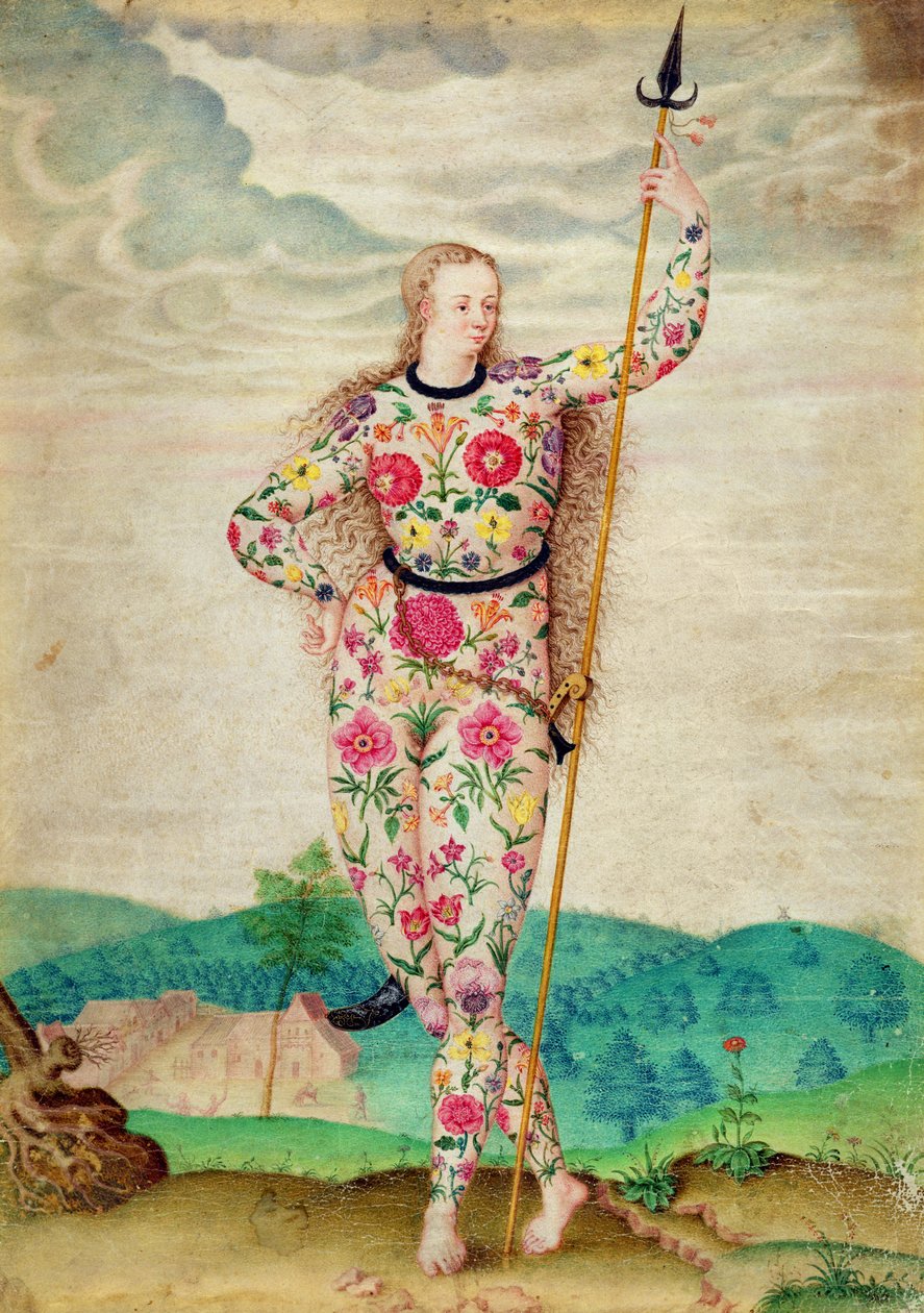पॉट्स की एक युवा बेटी, c.1585 (वेल्लम पर सोने के साथ wc और gouache) द्वारा जैक्स ले मोयने