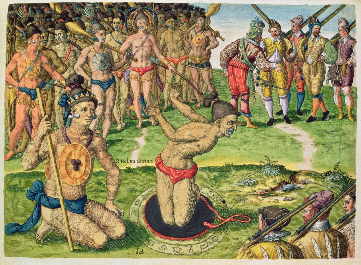 फ्रैंकफर्ट, 1591 में प्रकाशित थियोडोर डी ब्राय (1528-98) द्वारा उत्कीर्ण &39;ब्रेविस नराटियो ..&39; से एक जादूगर की सलाह लेना। द्वारा जैक्स ले मोयने
