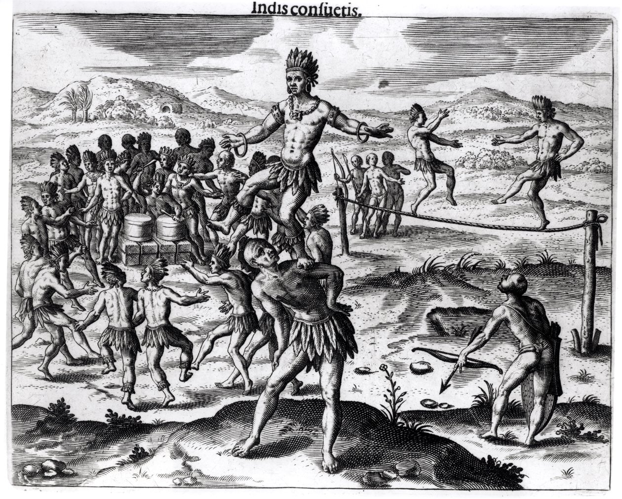 1602, &39;अमेरिका&39; से विभिन्न भारतीय खेल, थियोडोर डी ब्राय (1528-98) द्वारा उकेरे गए द्वारा जैक्स ले मोयने