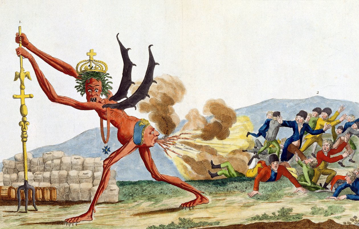 अंग्रेजी सरकार का कैरिकेचर, 1793 (रंगीन नक़्क़ाशी) द्वारा जैक्स लुई डेविड