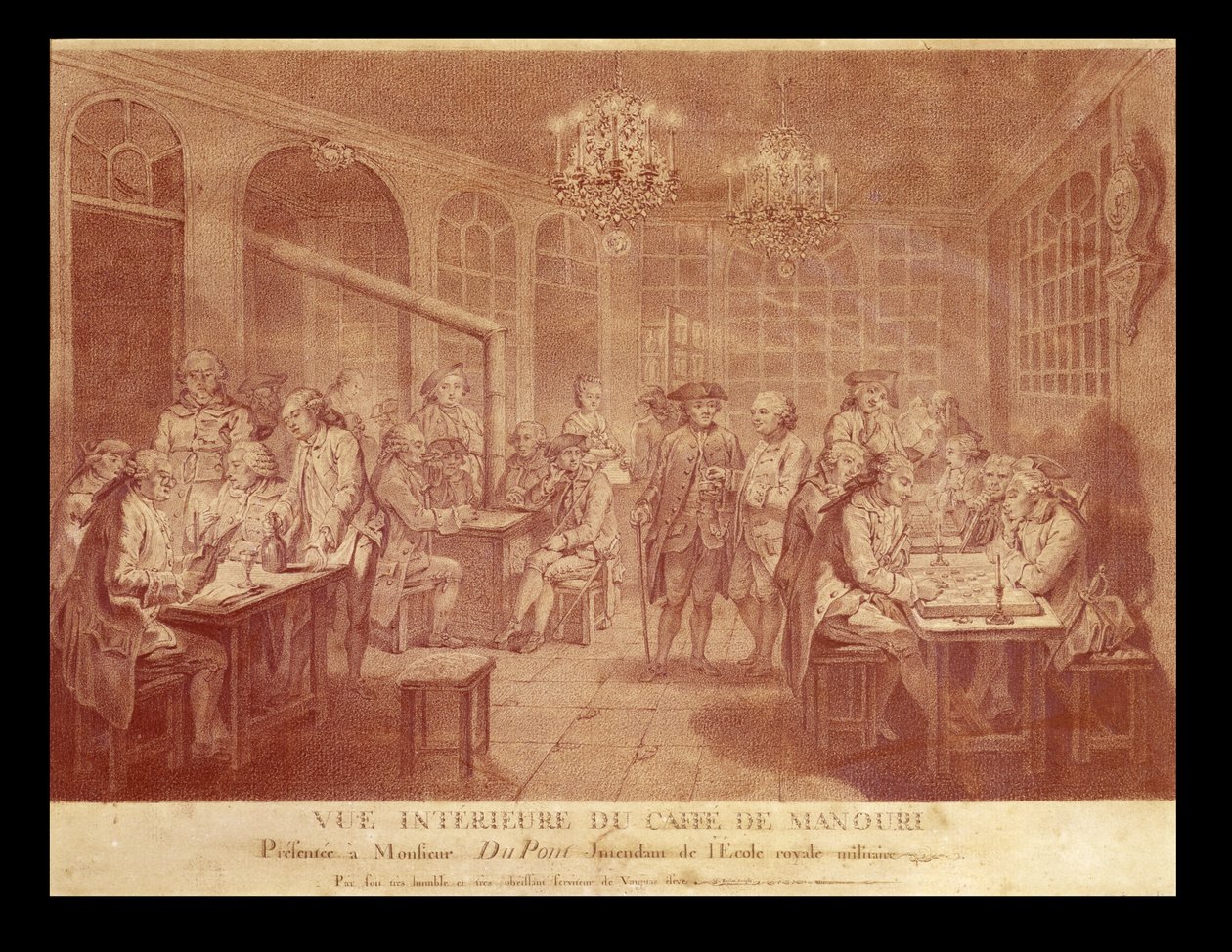 कैफे मनौरी का इंटीरियर, c.1775 (कागज पर लाल चाक) द्वारा जैक्स ट्रेटन डी वाउजस