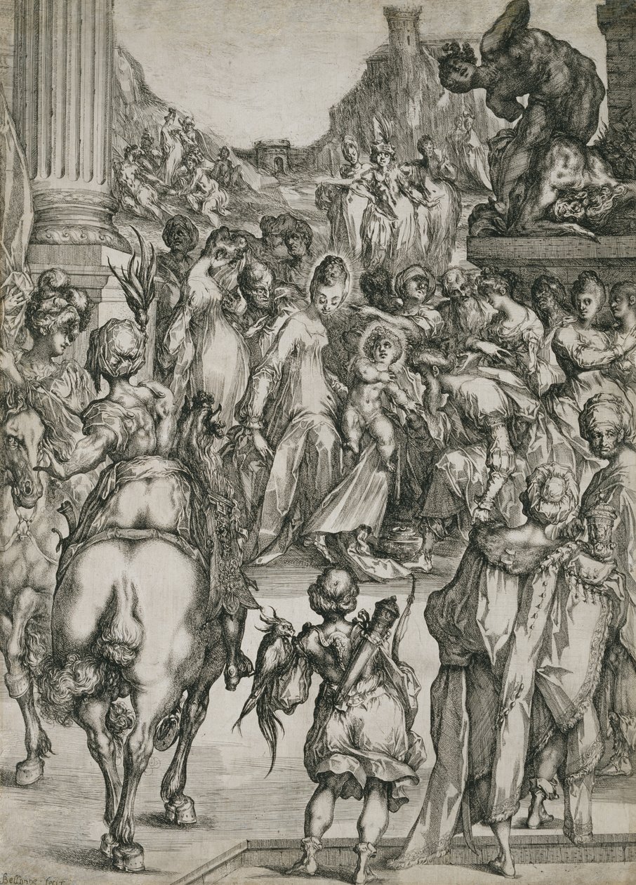 Magi की आराधना, c.1614-17 (उत्कीर्णन के साथ नक़्क़ाशी) द्वारा जाक बेलांगे