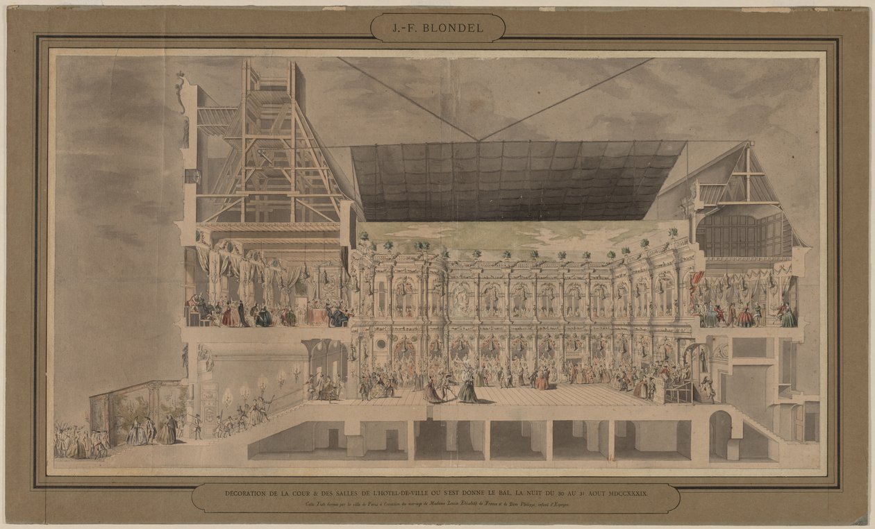 पर्सपेक्टिव में, 1739-1740 में होटल डे विले सीन का क्रॉस सेक्शन। द्वारा जैक्स फ्रांस्वा ब्लोंडेल