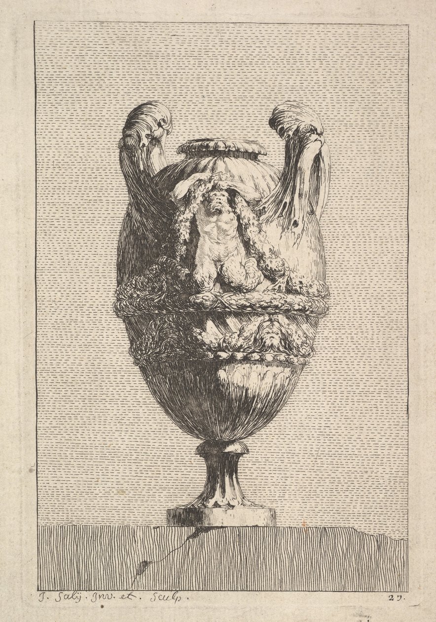 फूलदान एक पुरुष सायरन के साथ एक माला पकड़े हुए, से: Vases, 1746। द्वारा जैक्स फ्रांकोइस जोसेफ सैली