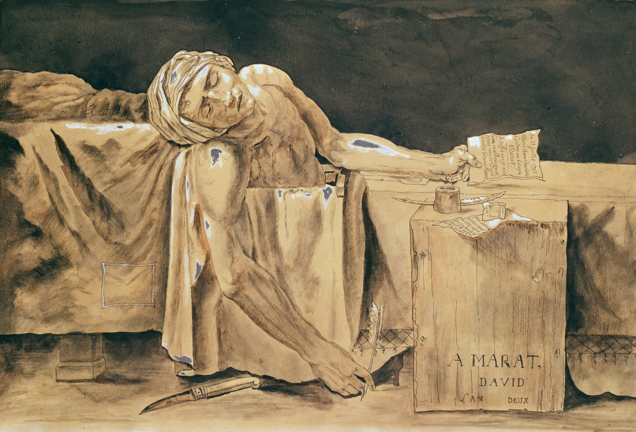 द डेथ ऑफ़ मराट, 1793 (कलम पर स्याही न लगी और कागज पर wc) द्वारा जैक्स लुई डेविड