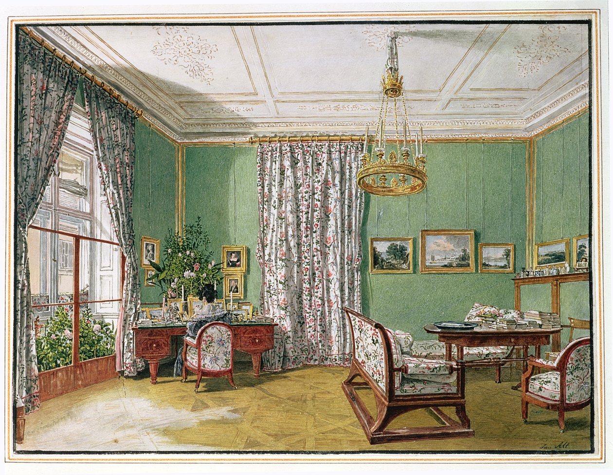 एक लेडी एक Biedermeier बैठे कमरे में लेखन डेस्क, c.1821 द्वारा जैकब ऑल्ट