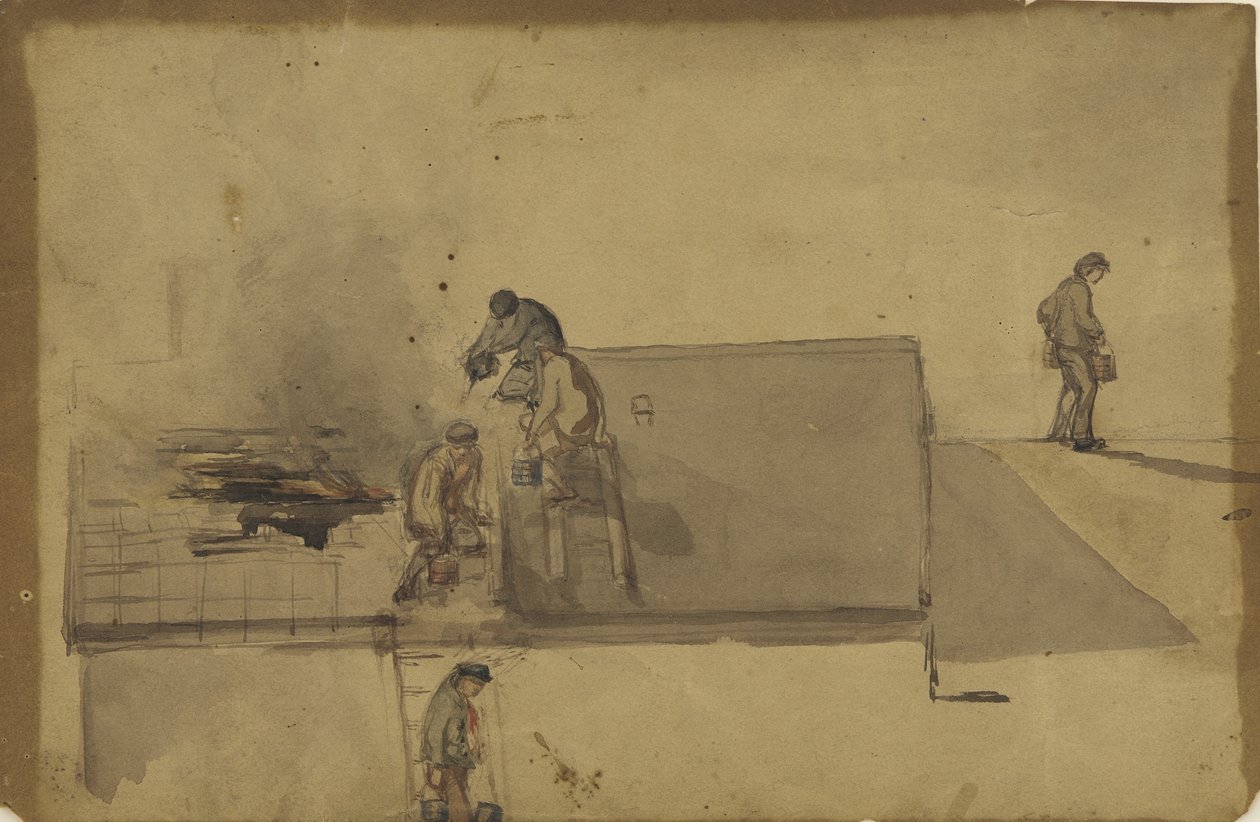 पोम्फ्रेट में एक आग, c.1858 (भूरे रंग के कागज पर wc) द्वारा जेम्स एबॉट मैकनील व्हिस्लर