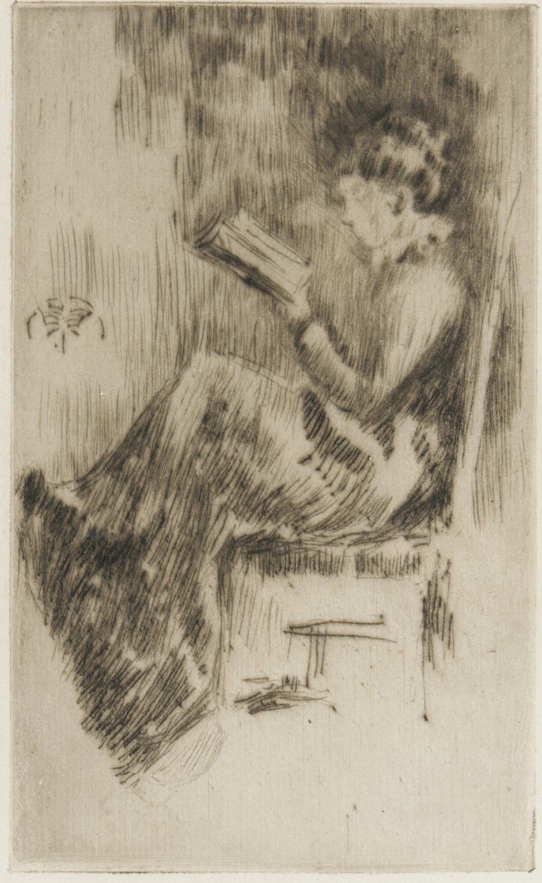 एक किताब पढ़ना (संभवतः Lizzie डॉसन) c.1873 (कागज पर drypoint) द्वारा जेम्स एबॉट मैकनील व्हिस्लर