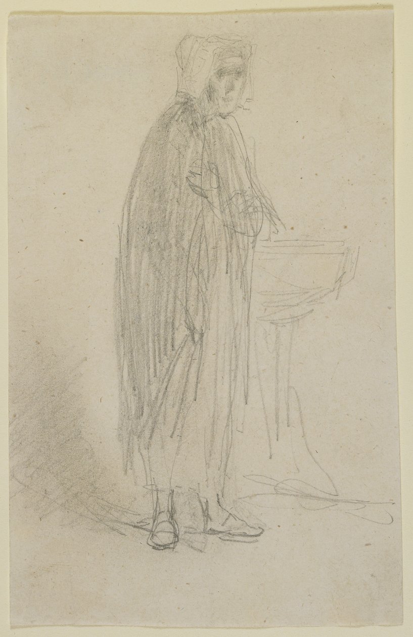 एक वृद्ध महिला का स्थायी आंकड़ा, c.1855-58 (ऑफ-व्हाइट वॉव पेपर पर पेंसिल) द्वारा जेम्स एबॉट मैकनील व्हिस्लर