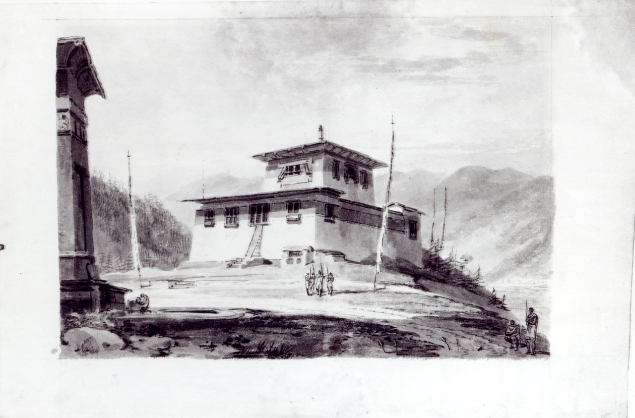 लैम ग्लासा का निवास, एक उत्कीर्णन के बाद सैमुअल डेविस द्वारा जलरंग द्वारा जेम्स बेसिर