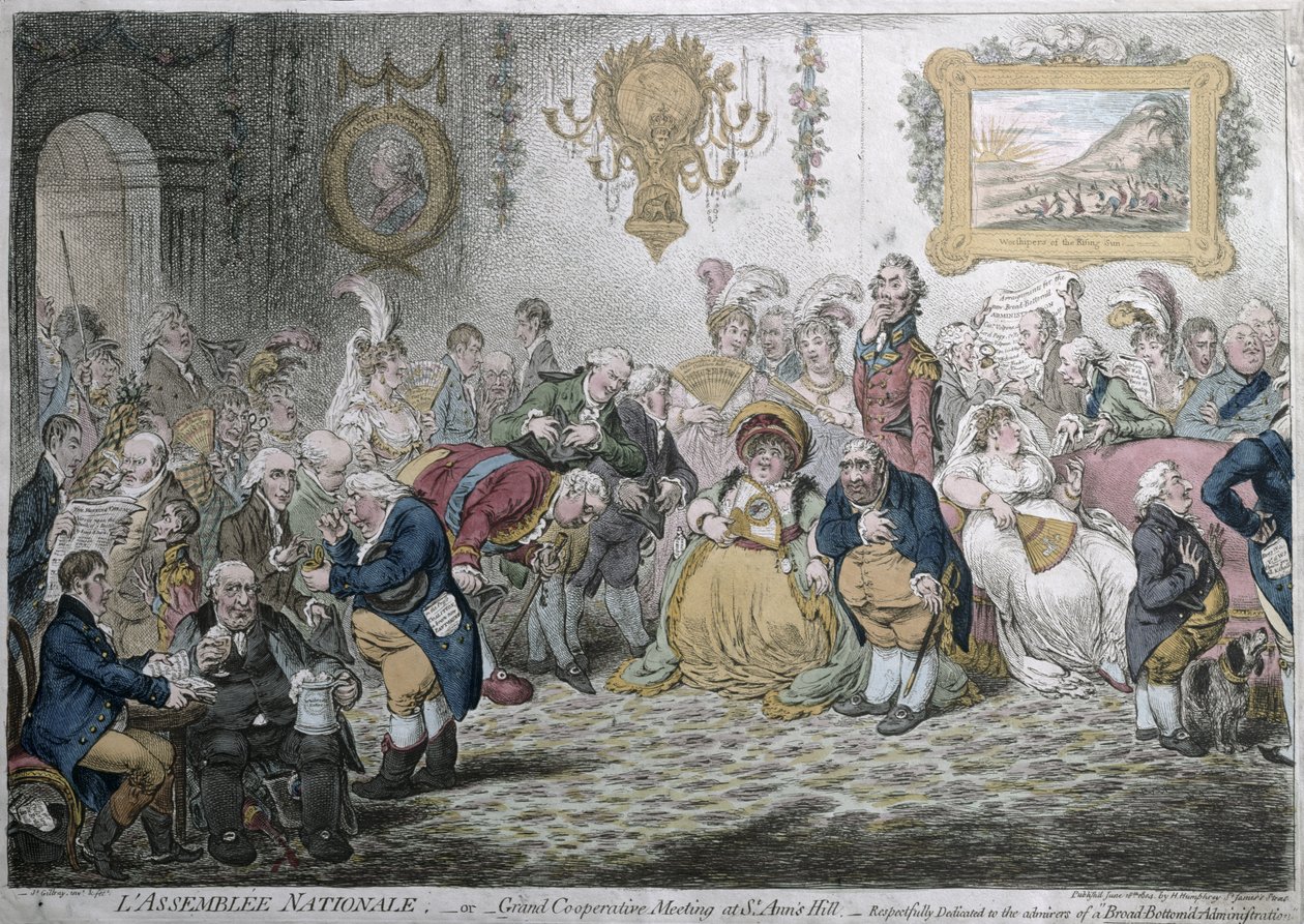 सेंट एन्स हिल में L&39;Assemblee Nationale, या ग्रैंड कोऑपरेटिव मीटिंग - सम्मानजनक रूप से 1804 में हन्ना हम्फ्री द्वारा प्रकाशित एक ब्रॉड बॉटमहेड एडमिनिस्ट्रेशन के प्रशंसकों को समर्पित द्वारा जेम्स गिलियरे