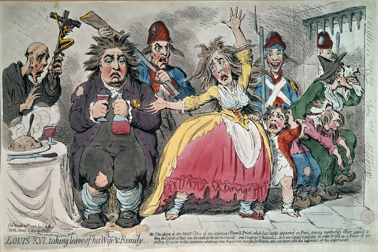 लुई XVI (1754-93) अपनी पत्नी और परिवार की छुट्टी, 1793 द्वारा जेम्स गिलियरे