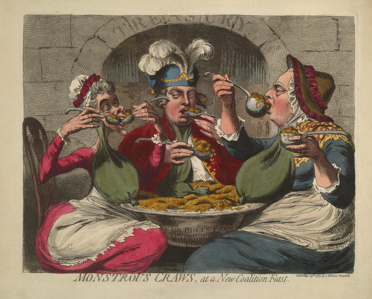 एक नई कोयला पर्व पर राक्षसी क्रॉ, पब। 1787 (हाथ से रंगा हुआ उत्कीर्णन) द्वारा जेम्स गिलियरे