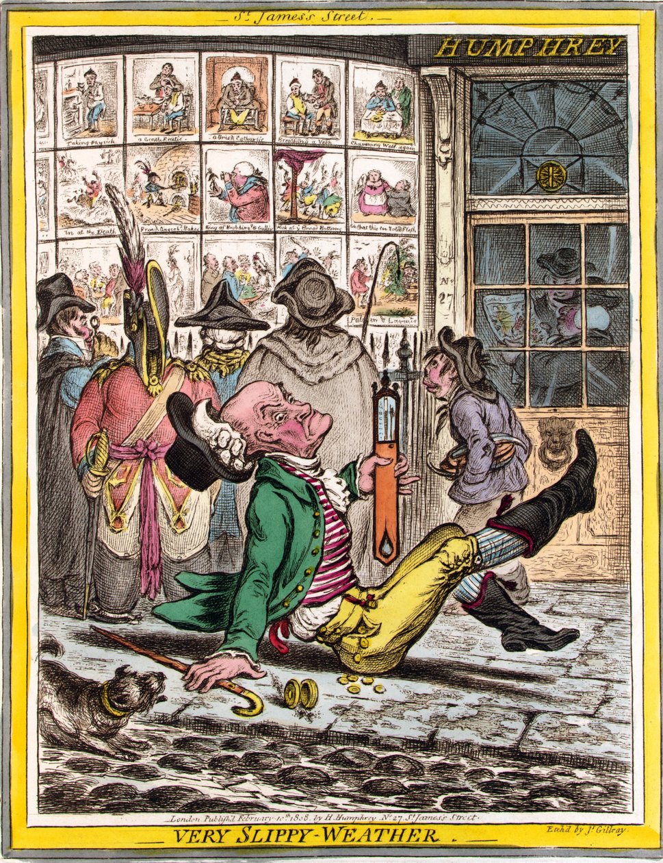 बहुत फिसलन-मौसम, पब। 1808 (हाथ के रंग का उत्कीर्णन) द्वारा जेम्स गिलियरे
