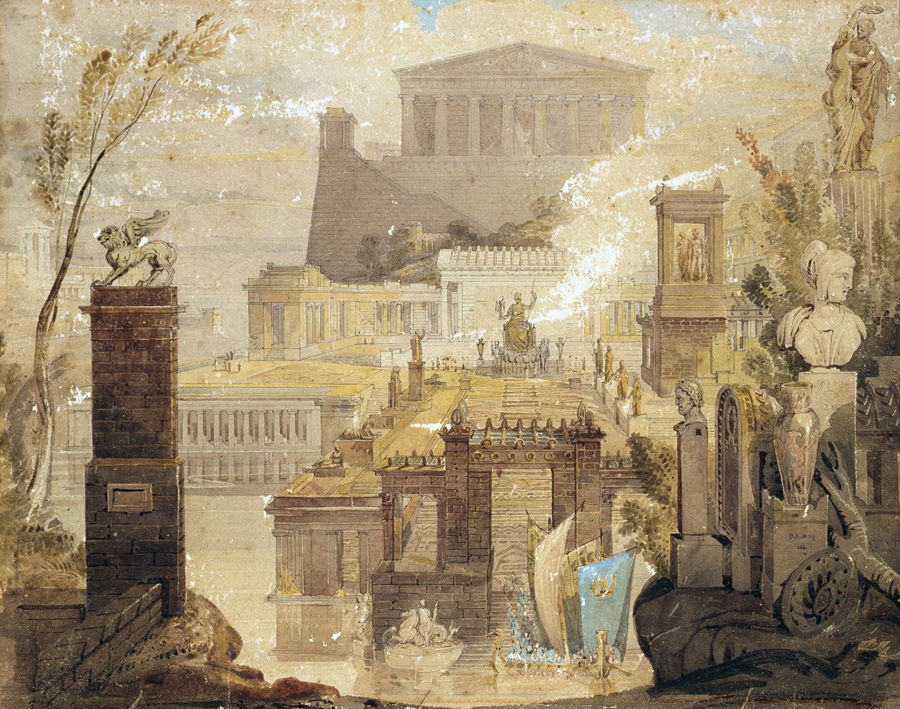 प्राचीन एथेंस की वास्तुकला का एक मनोरंजन, c.1830 (कागज पर कलम और स्याही और wc) द्वारा जेम्स पेनथोर्न