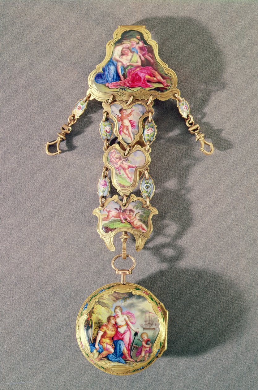 दीदो और आइनेस को दर्शाने वाली चेटेलाइन, c.1785 (सोना और मीनाकारी) द्वारा जेम्स ट्रेगेंट
