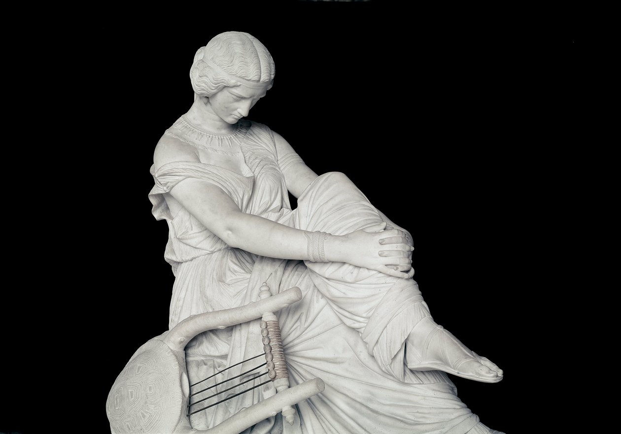 Sapho (या Sappho, 7 वीं शताब्दी ईसा पूर्व), प्राचीन काल के यूनानी कवि। जेम्स प्रैडियर द्वारा संगमरमर की मूर्ति (1790-1852) द्वारा जेम्स प्रेडियर