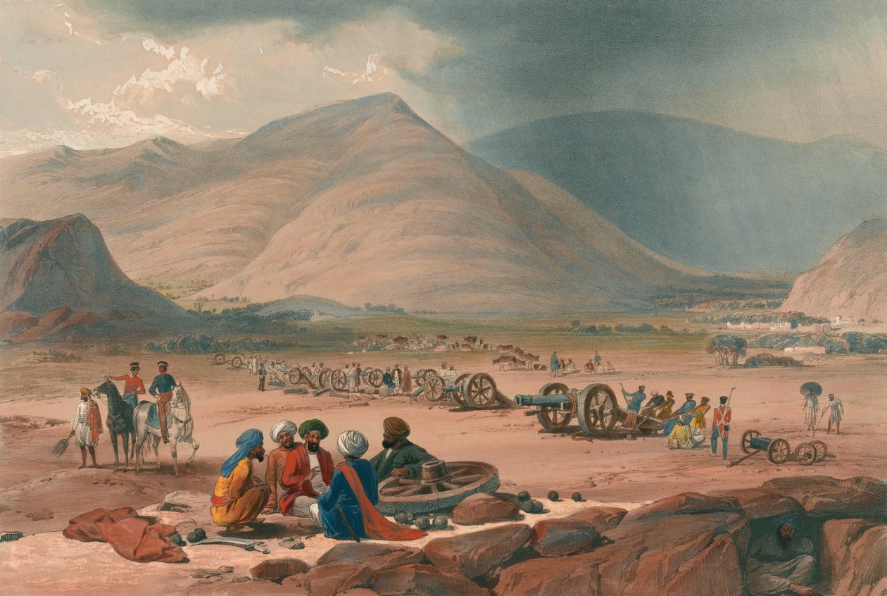 'द विलेज ऑफ उरघुंडी', c.1839 (लिथोग्राफ, रंगा हुआ) द्वारा जेम्स (बाद में) एटकिंसन