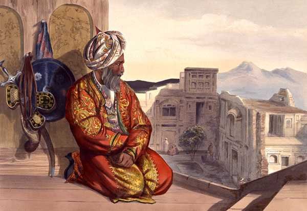 पेशावर के 'आत्मारण' हिंदू, रॉबर्ट कैरिक द्वारा उकेरी गई 'सीनरी, इनहैबिटेंट्स एंड कॉस्ट्यूम्स ऑफ अफगानिस्तान' की प्लेट 9 (सी.1829-1904) 1848 (लिथो) द्वारा जेम्स (बाद में)