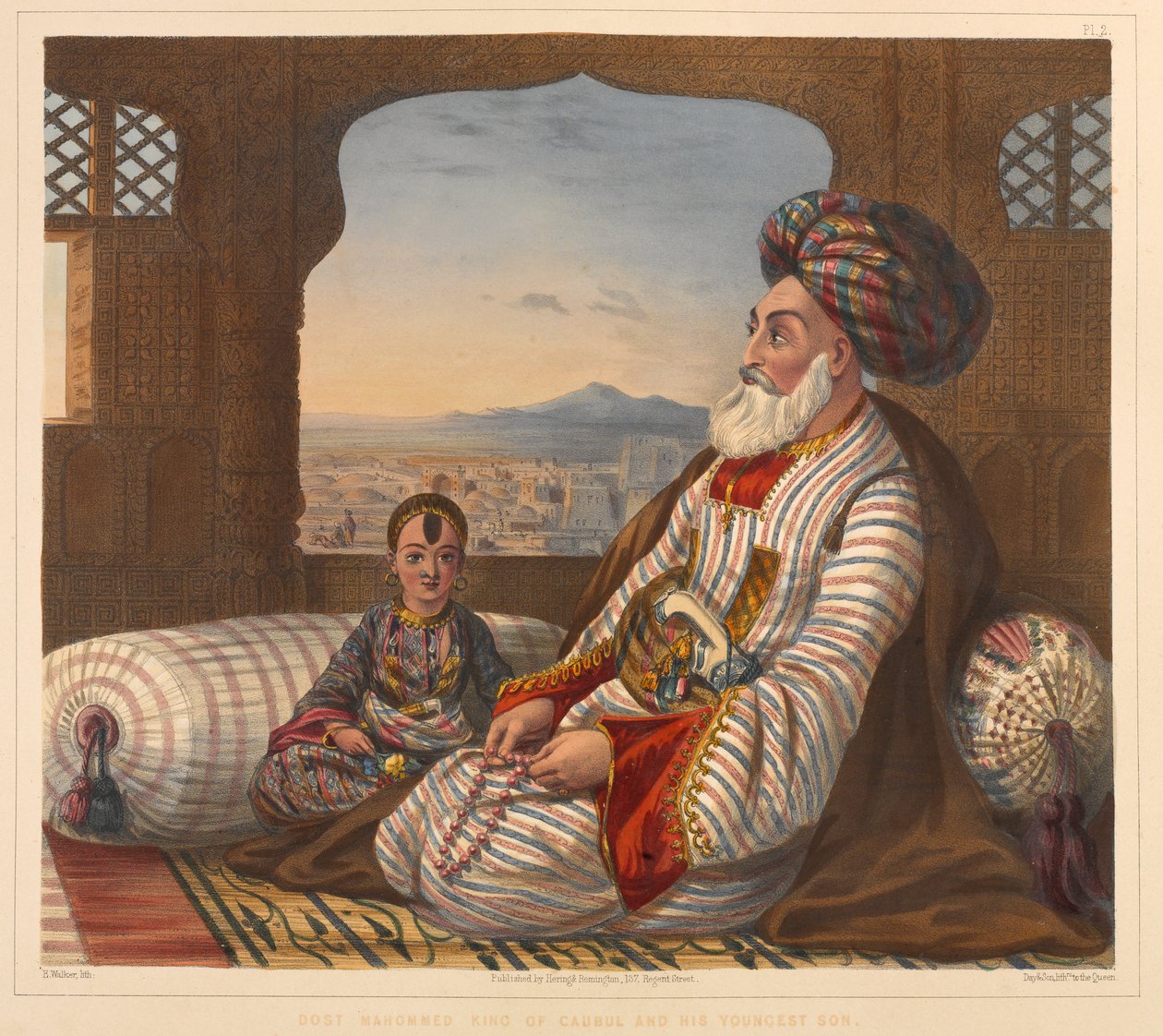'दोस्त मोहम्मद काबुल का राजा और उसका सबसे छोटा बेटा' (लिथोग्राफ) द्वारा जेम्स (बाद में)