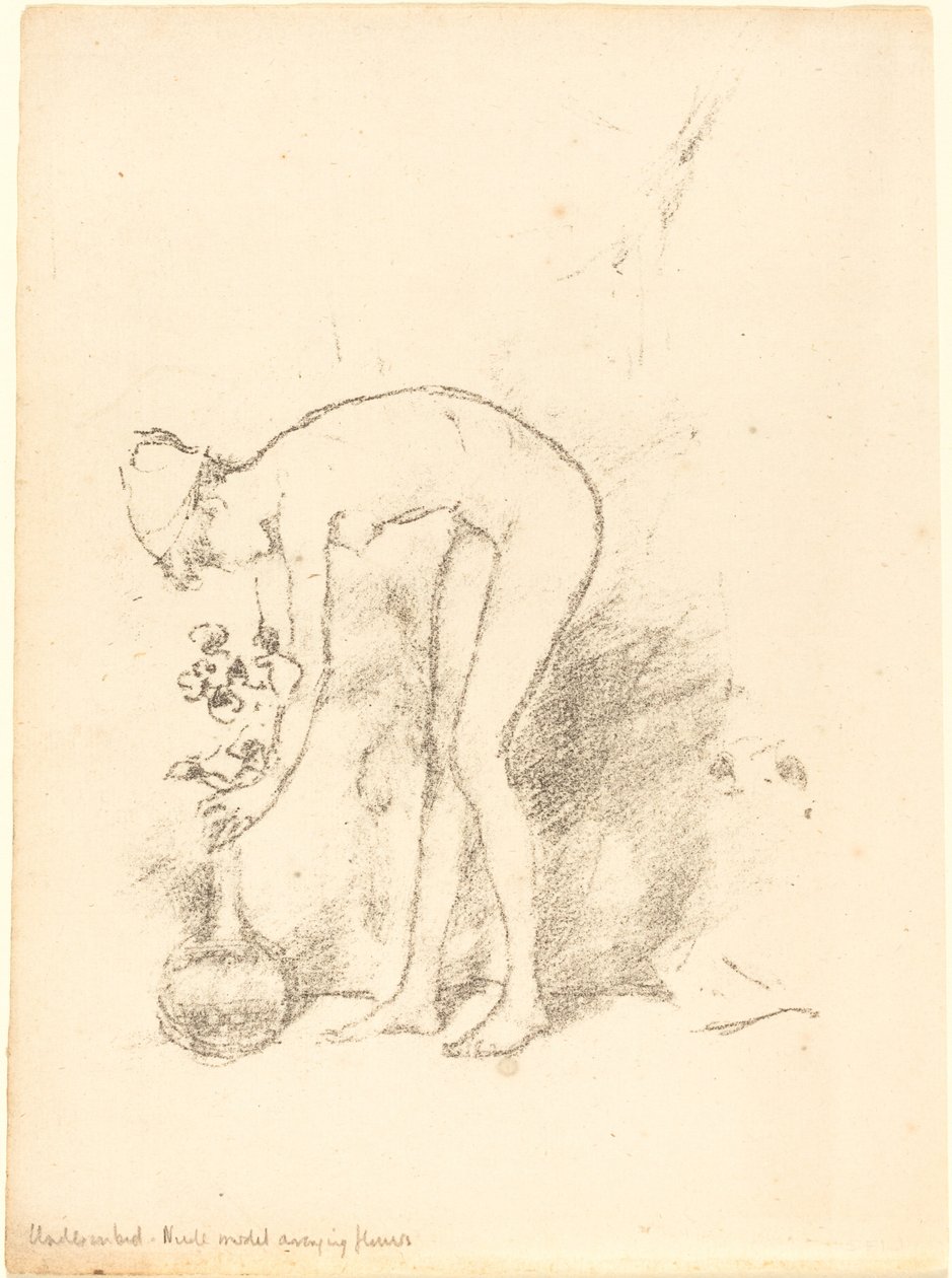 फूलों की व्यवस्था करती एक नग्न मॉडल, c. 1892. द्वारा जेम्स एबॉट मैकनील व्हिस्लर