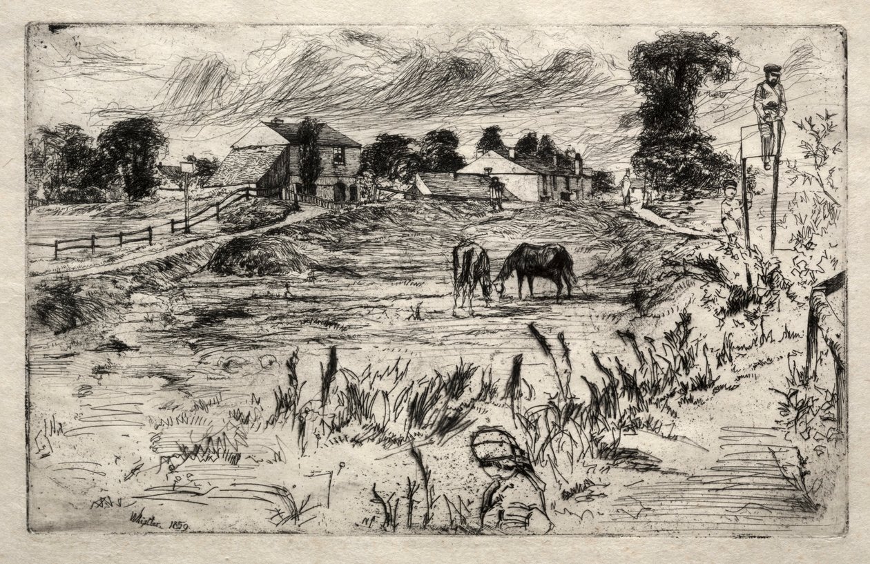1859 के साथ लैंडस्केप द हॉर्स। द्वारा जेम्स एबॉट मैकनील व्हिस्लर