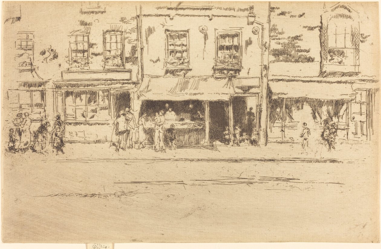 द फिश शॉप, व्यस्त चेल्सी, 1887। द्वारा जेम्स एबॉट मैकनील व्हिस्लर