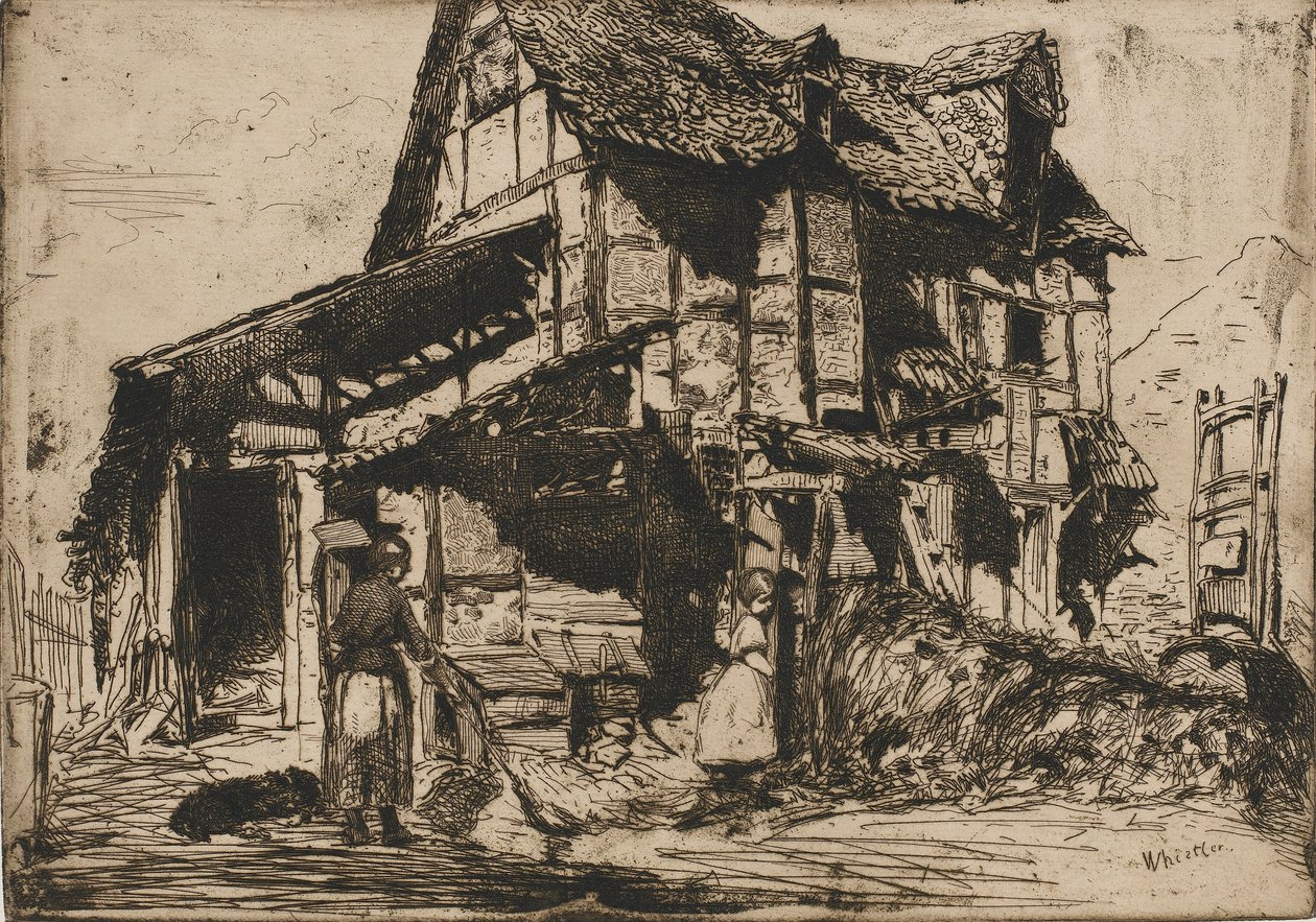 असुरक्षित बंगला। प्रकृति से बारह नक्काशी में से एक। द फ्रेंच सेट, 1858। द्वारा जेम्स एबॉट मैकनील व्हिस्लर