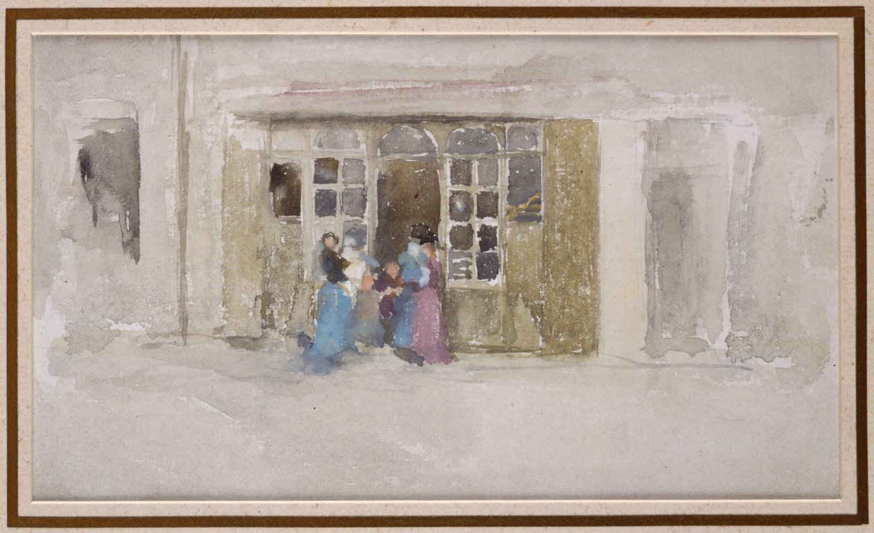 महिलाओं और बच्चों को एक दुकान के दरवाजे पर, c.1888 द्वारा जेम्स एबॉट मैकनील व्हिस्लर