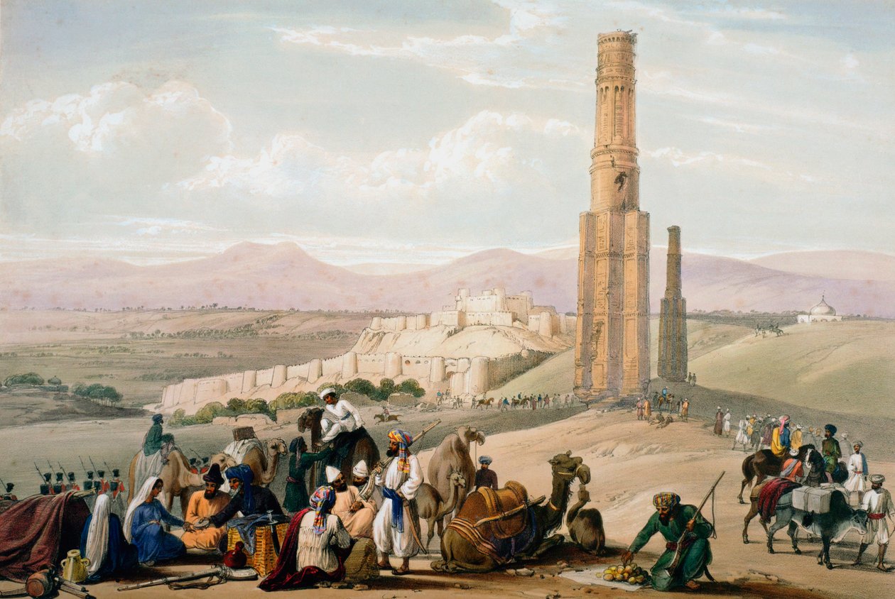 घांज़ी का किला और गढ़, पहला एंग्लो-अफगान युद्ध, 1838-1842 c1850। द्वारा जेम्स एटकिंसन