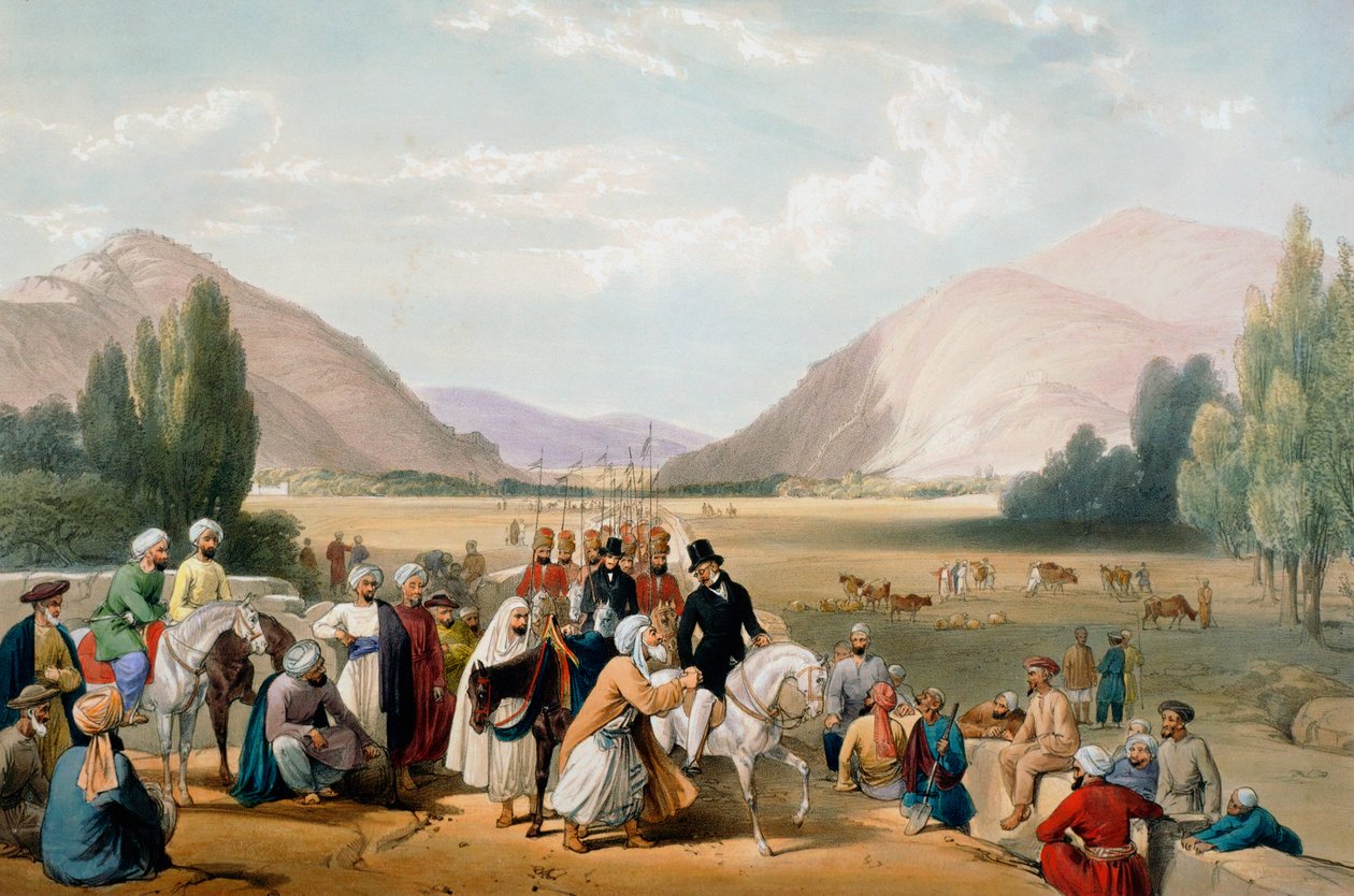 दोस्त मोहम्मद खान का समर्पण, काबुल, प्रथम आंग्ल-अफगान युद्ध, 1838-1842 द्वारा जेम्स एटकिंसन