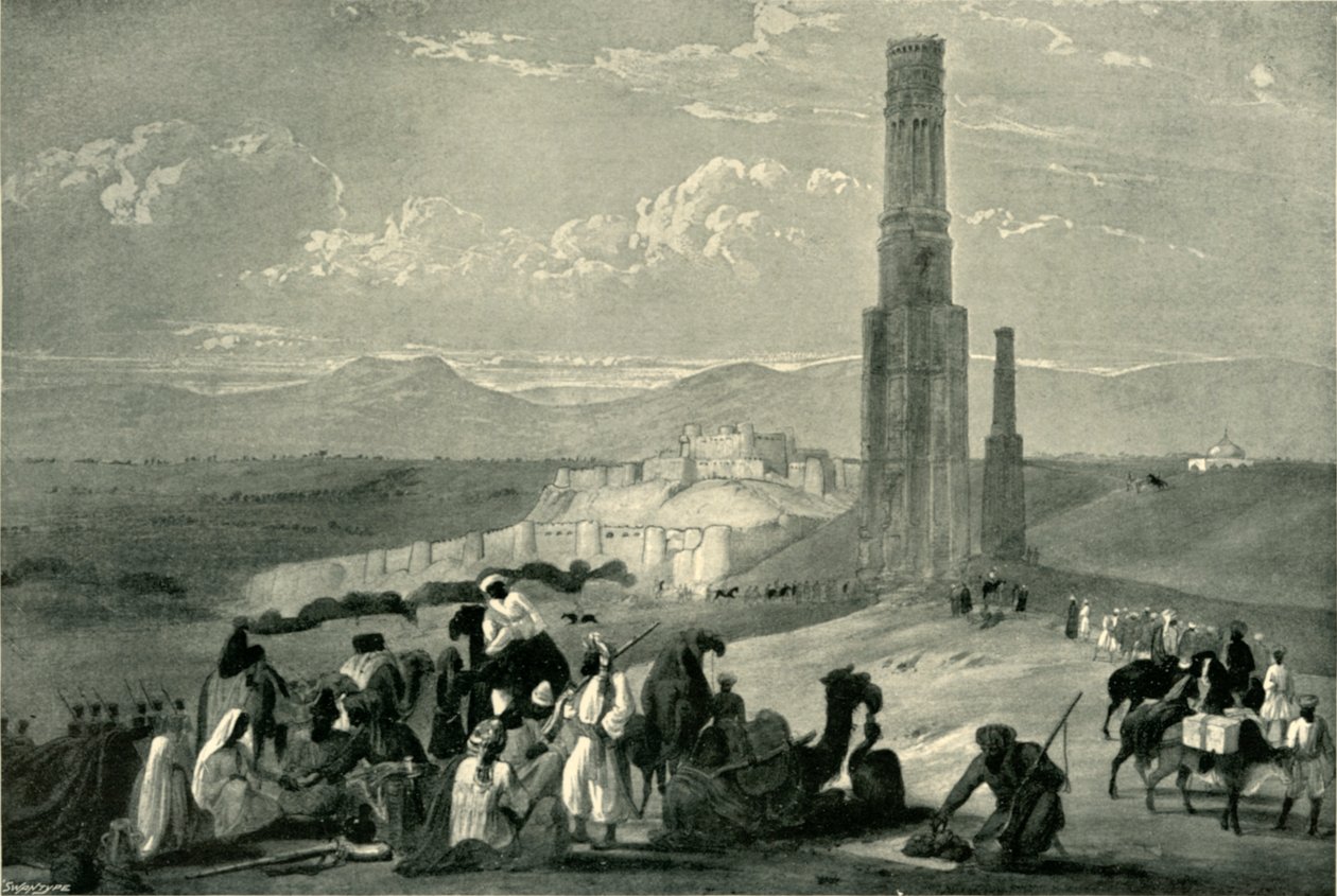 गज़नी के किले और गढ़ और दो मीनार, c1840, 1901। द्वारा जेम्स एटकिंसन