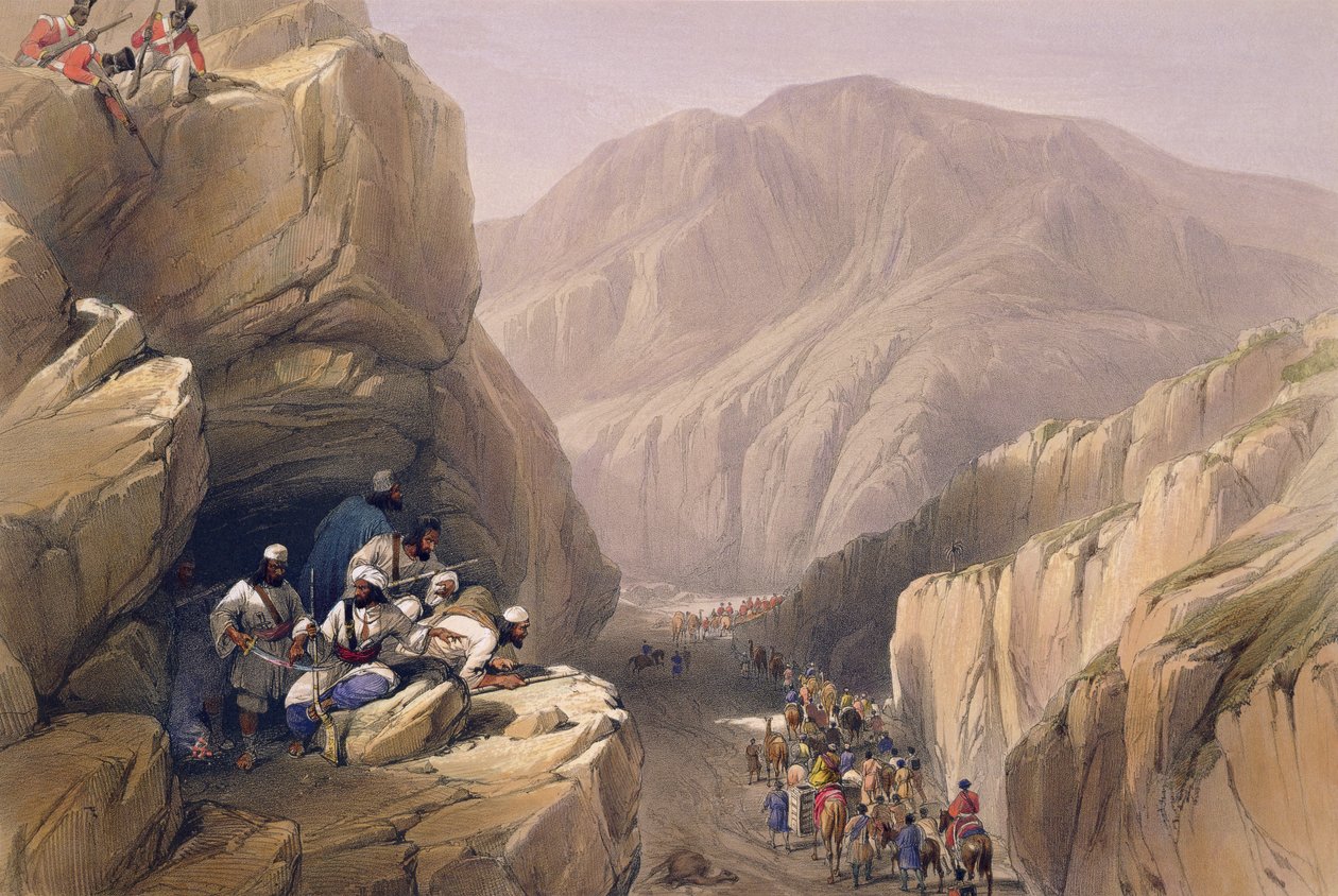 हेनरी ग्रेव्स, 1842 द्वारा प्रकाशित चार्ल्स हाघे (1810-88) और लुई हेघे (1806-85) द्वारा उकेरी गई &39;स्केचेस इन अफघिस्तान&39; से सिरी-कजूर की वाइल्ड पास द्वारा जेम्स एटकिंसन