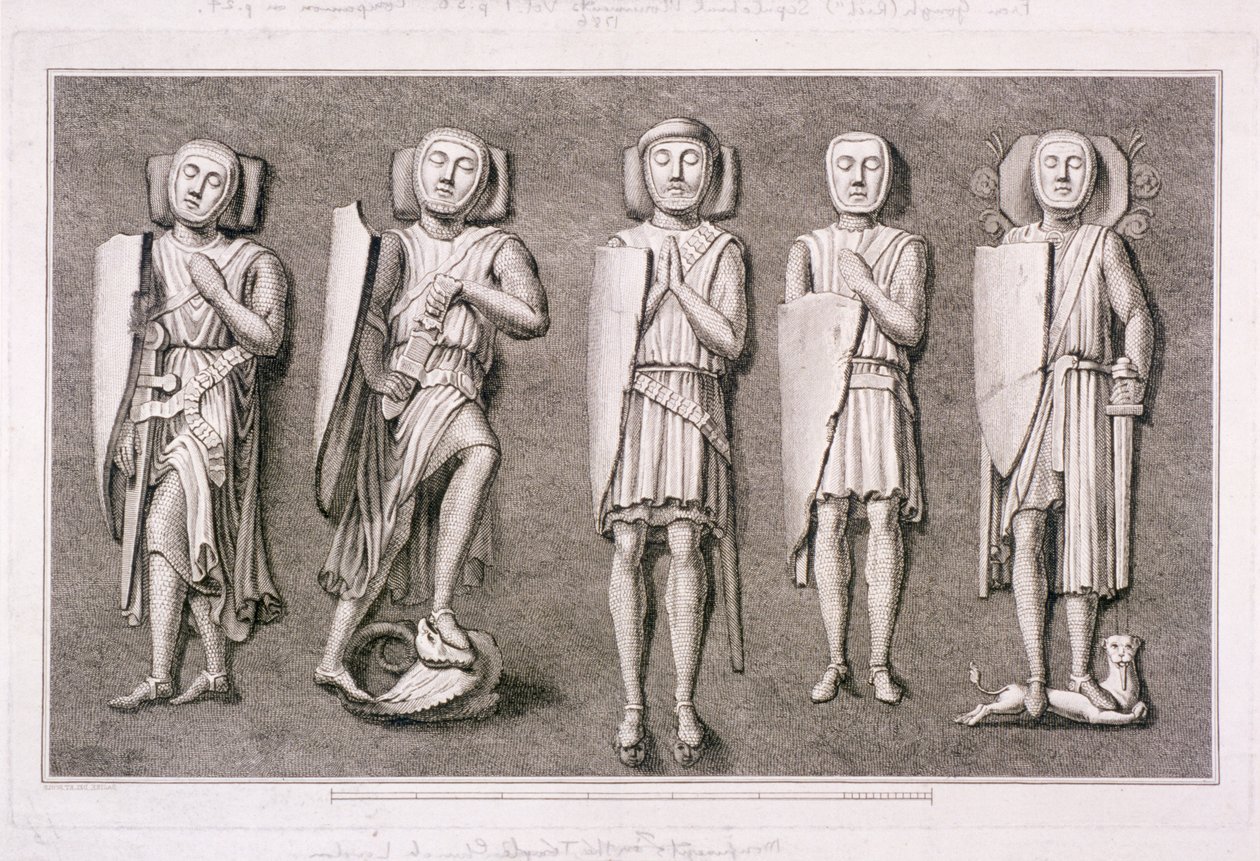 टेम्पल चर्च, लंदन, 1786 से शूरवीरों के पांच पुतले। द्वारा जेम्स बेसिर I