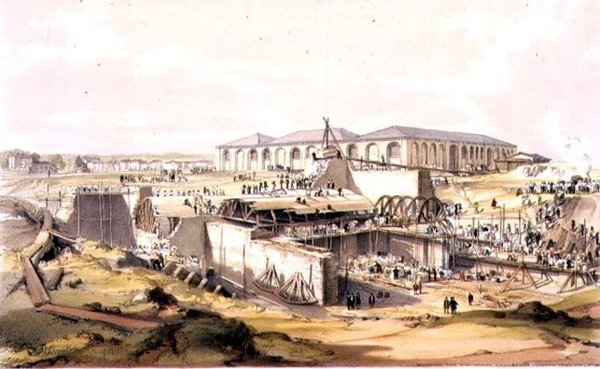 स्टेशनरी इंजन हाउस का निर्माण, कैमडेन टाउन, 28 अप्रैल 1837, कलाकार द्वारा उकेरा गया द्वारा जेम्स बॉर्न