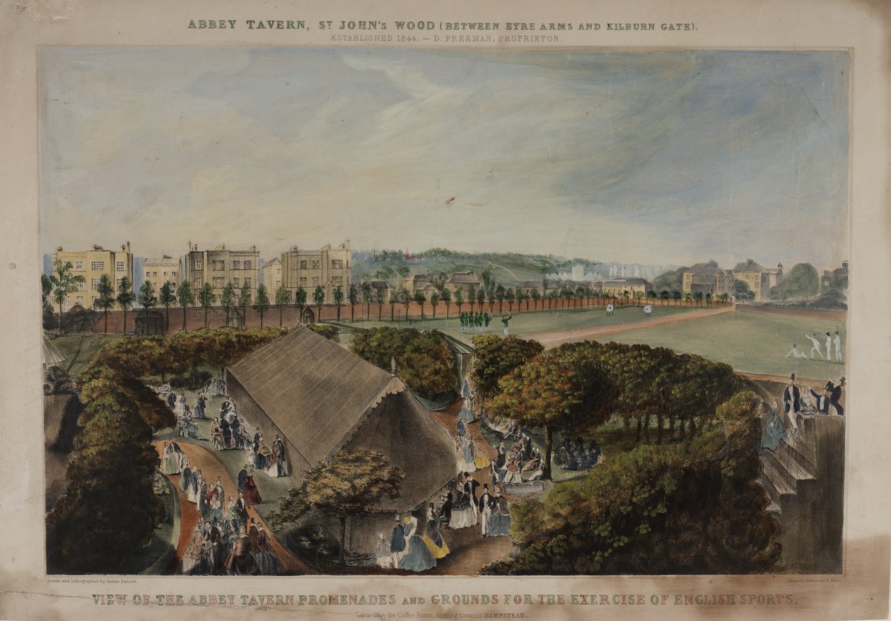 अभय टैवर्न्स प्रोमेनेड और मैदान का दृश्य, वायलेट हिल, मैरीलेबोन, c.1870 द्वारा जेम्स डी बार्नेट
