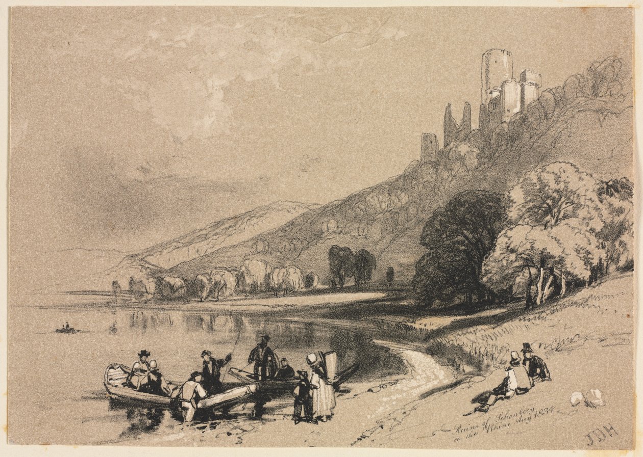 स्केचेस एट होम एंड एब्रॉड: रुइंस ऑफ़ शॉनबर्ग ऑन राइन, 1834। द्वारा जेम्स डफ़िल्ड हार्डिंग