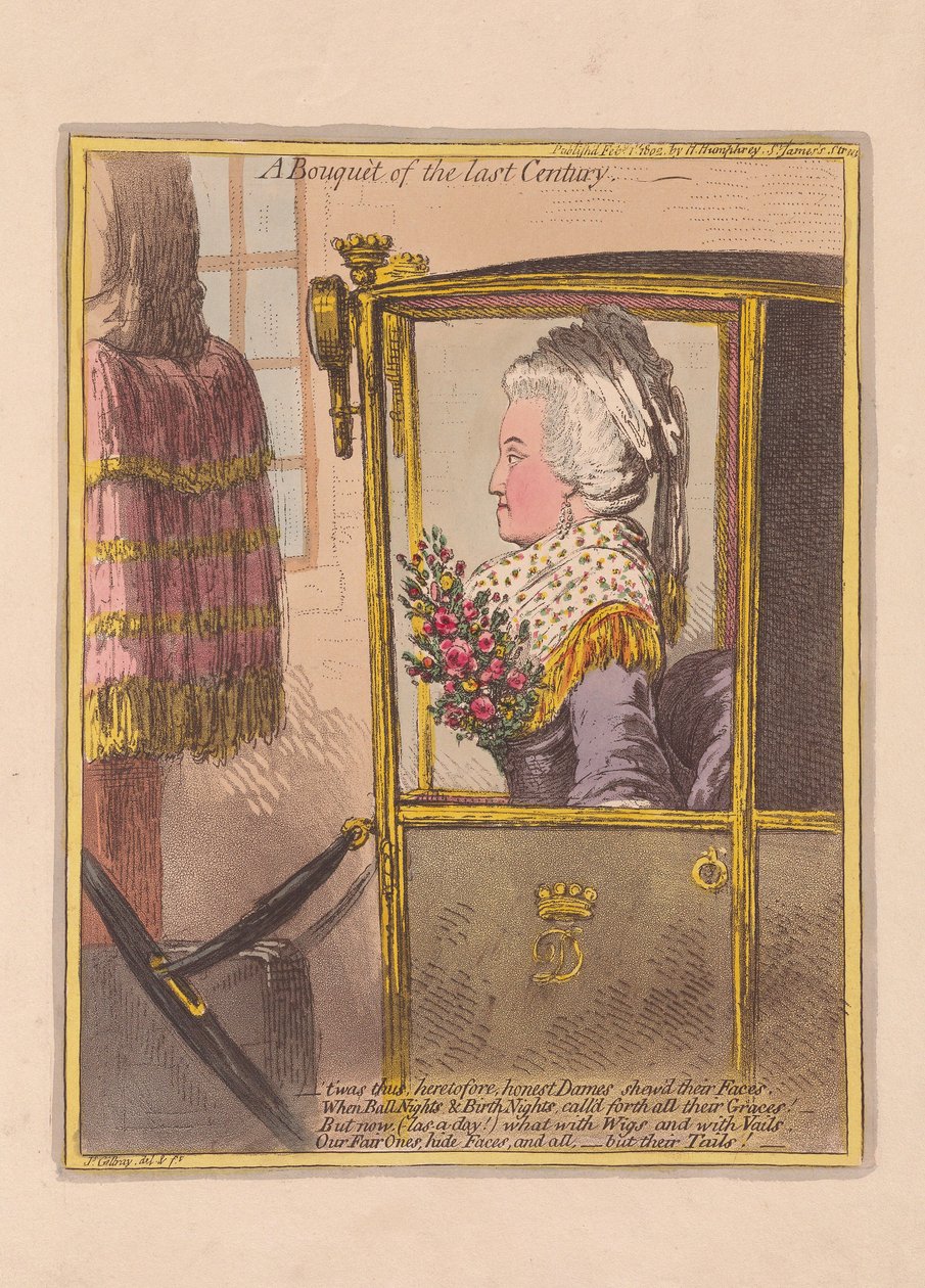 पिछली सदी का एक गुलदस्ता, पब। 1802 (हाथ के रंग का उत्कीर्णन) द्वारा जेम्स गिलियरे