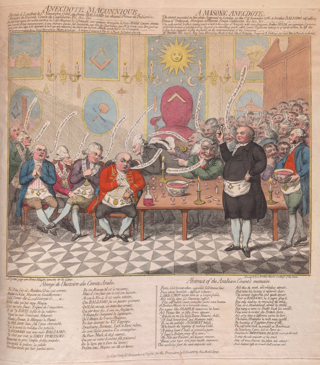 एक मेसोनिक उपाख्यान, पब। 1786 (हाथ के रंग का उत्कीर्णन) द्वारा जेम्स गिलियरे