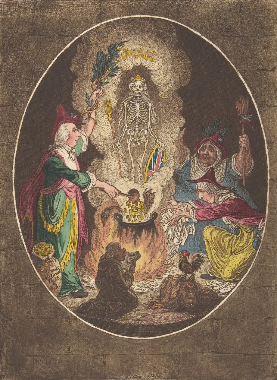 ए फैंटमसेगोरिया, सीन-कंज्यूरिंग-अप एन आर्म्ड-स्केलेटन, 5 जनवरी, 1803, 5 जनवरी, 1803। द्वारा जेम्स गिलियरे